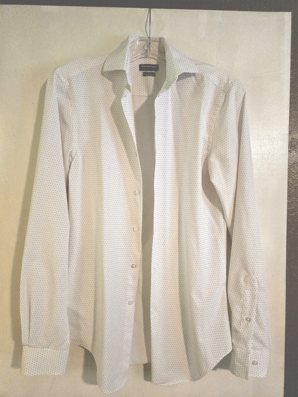 Van Heusen White Dress Shirt with Subtle Navy Microdots